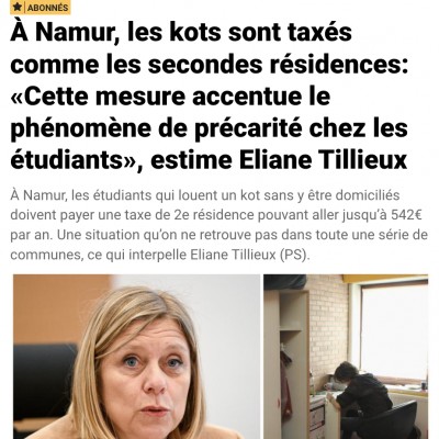 À Namur, les kots sont taxés comme les secondes résidences dénonce Eliane Tillieux