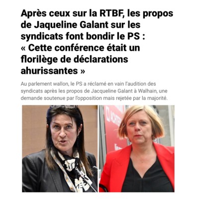 Après ceux sur la RTBF, les propos de Jacqueline Galant sur les syndicats font bondir le PS