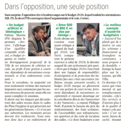 Budget 2026 à Namur