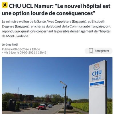 CHU UCL Namur: "Le nouvel hôpital est une option lourde de conséquences"