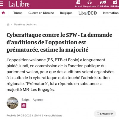 Cyberattaque contre le SPW - La demande d'auditions de l'opposition est prématurée, estime la majorité
