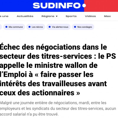 Échec des négociations dans le secteur des titres-services : le PS appelle le ministre wallon de l’Emploi à « faire passer les intérêts des travailleu