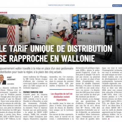 Énergie : le tarif unique de distribution se rapproche en Wallonie
