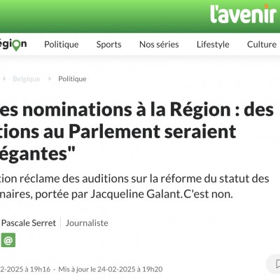 Fin des nominations à la Région : des auditions au Parlement seraient "inélégantes"