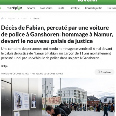 Hommage à Namur, devant le nouveau palais de justice, à Fabian