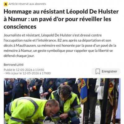 Hommage au résistant Léopold De Hulster à Namur : un pavé d'or pour réveiller les consciences