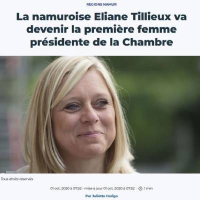La namuroise Eliane Tillieux va devenir la première femme présidente de la Chambre