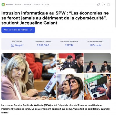 Intrusion informatique au SPW