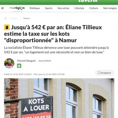 Jusqu'à 542 € par an: Éliane Tillieux estime la taxe sur les kots "disproportionnée" à Namur