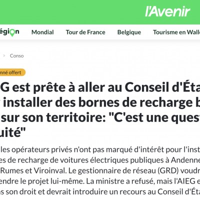 L'AIEG est prête à aller au Conseil d'État pour installer des bornes de recharge bas tarif sur son territoire