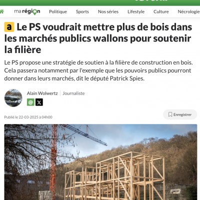 Le PS voudrait mettre plus de bois dans les marchés publics wallons pour soutenir la filière