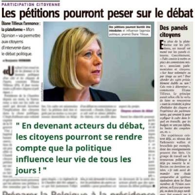 L'Avenir du 18/11/2020 : Les pétitions des citoyens pourront peser sur les débats à la Chambre