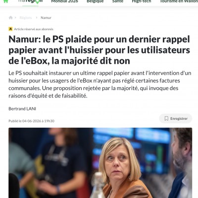 Namur: le PS plaide pour un dernier rappel papier avant l’huissier pour les utilisateurs de l’eBox, la majorité dit non
